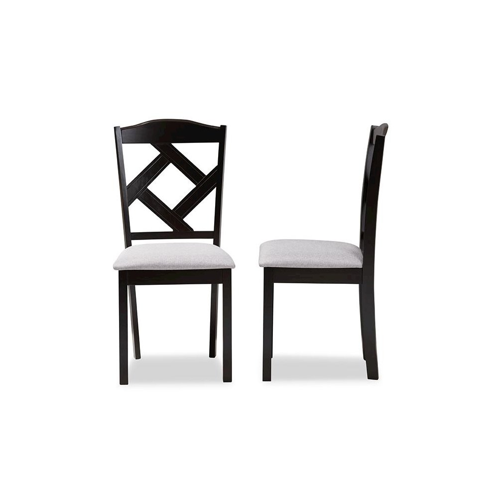 Grey Fabric Upholstered and Espresso Brown Finished Dining Chair Set of 2. Picture 3