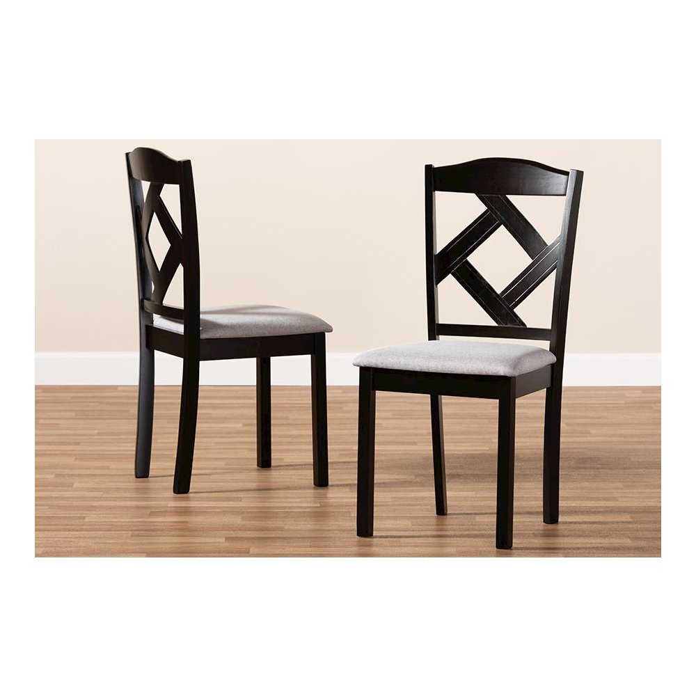 Grey Fabric Upholstered and Espresso Brown Finished Dining Chair Set of 2. Picture 6
