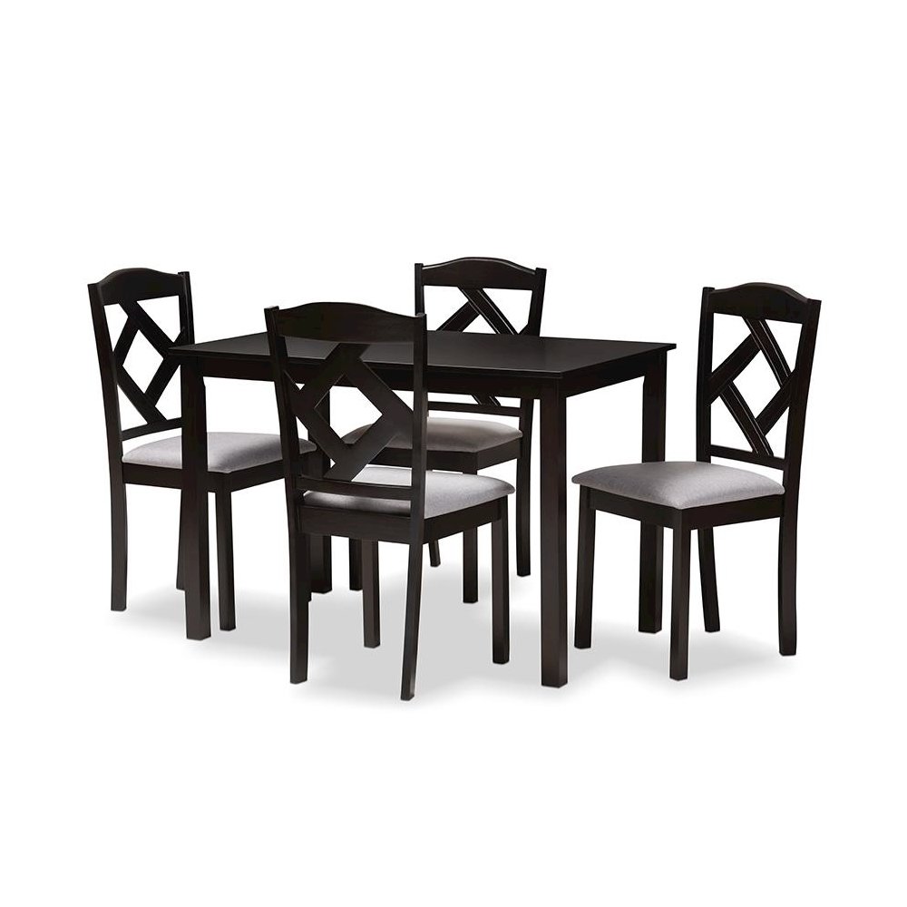 Espresso Brown Finished and Grey Fabric Upholstered 5-Piece Dining Set. Picture 1
