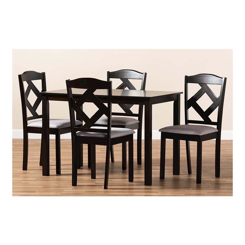 Espresso Brown Finished and Grey Fabric Upholstered 5-Piece Dining Set. Picture 3