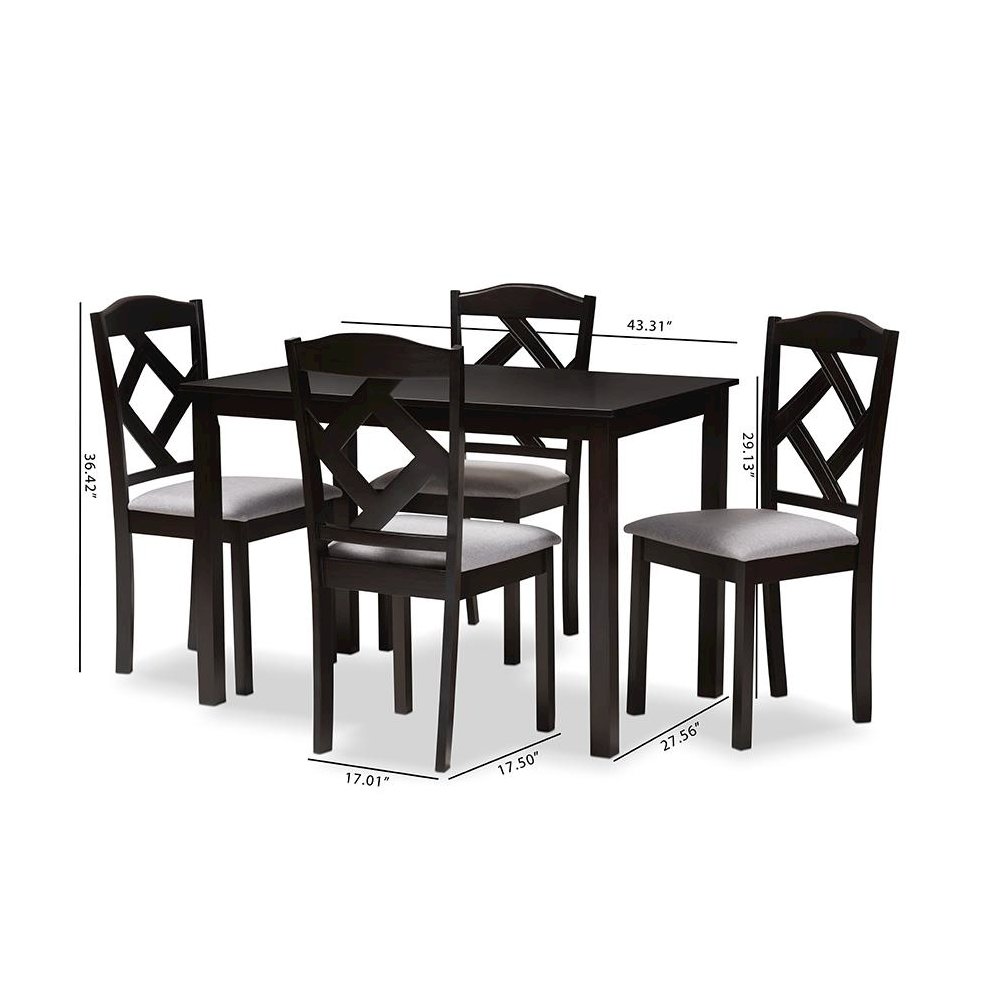 Espresso Brown Finished and Grey Fabric Upholstered 5-Piece Dining Set. Picture 4