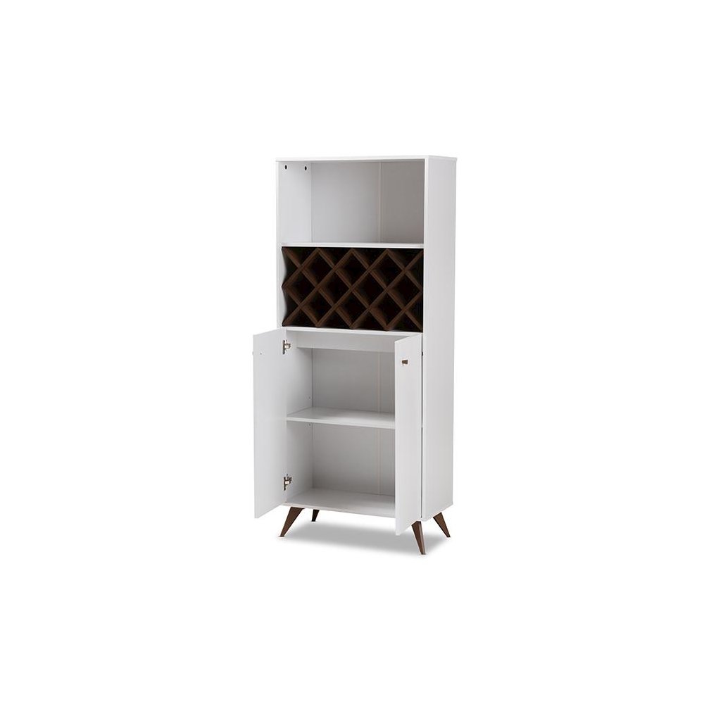 Serafino Mid-Century Modern White and Walnut Finished Wood Wine Cabinet. Picture 2