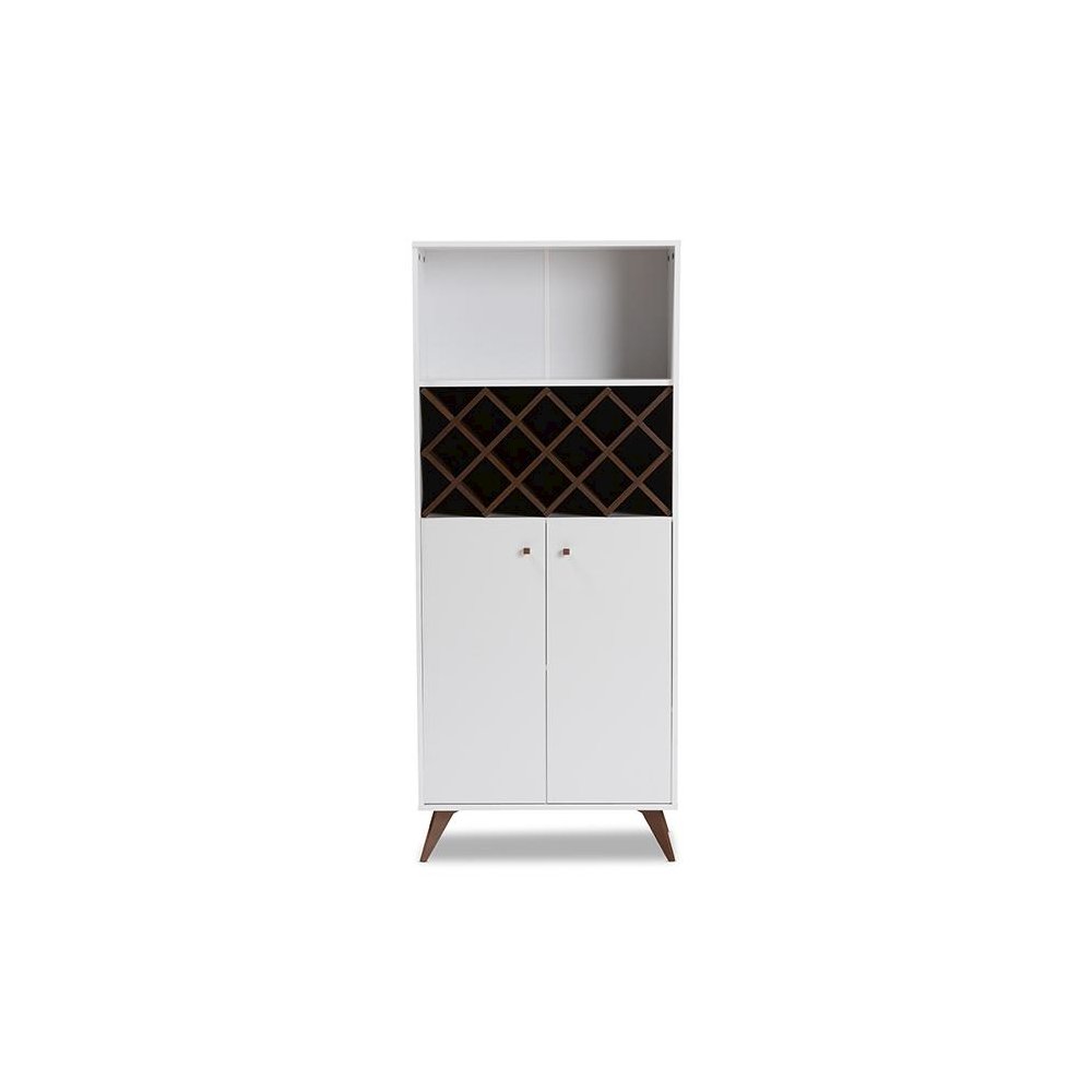 Serafino Mid-Century Modern White and Walnut Finished Wood Wine Cabinet. Picture 3