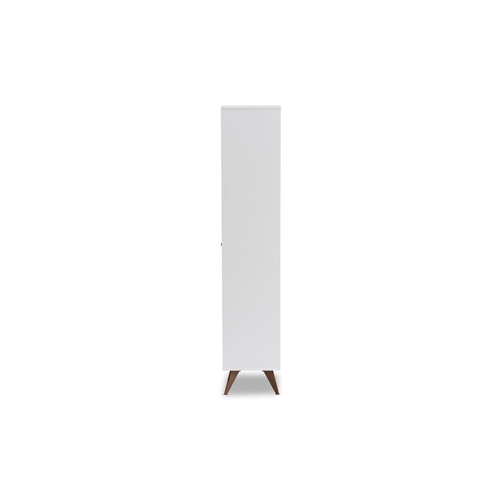 Serafino Mid-Century Modern White and Walnut Finished Wood Wine Cabinet. Picture 4