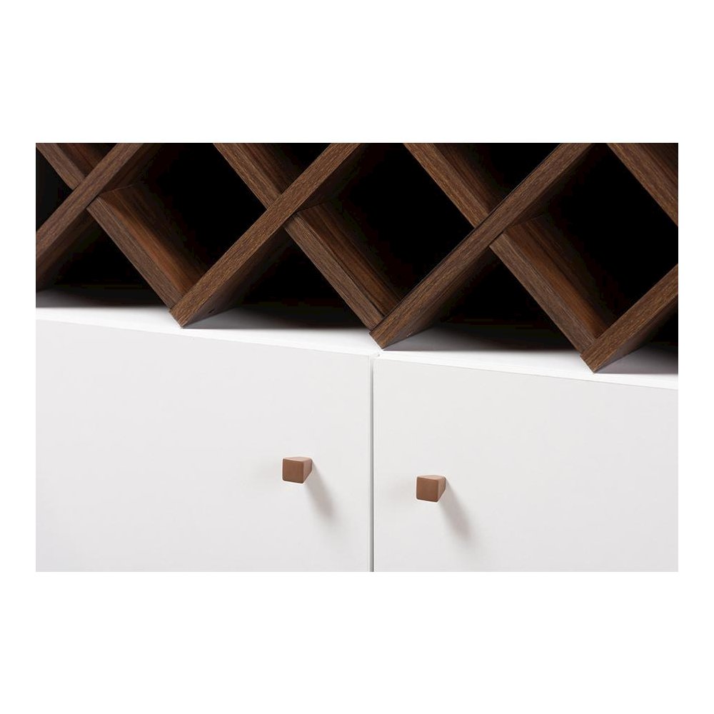 Serafino Mid-Century Modern White and Walnut Finished Wood Wine Cabinet. Picture 5