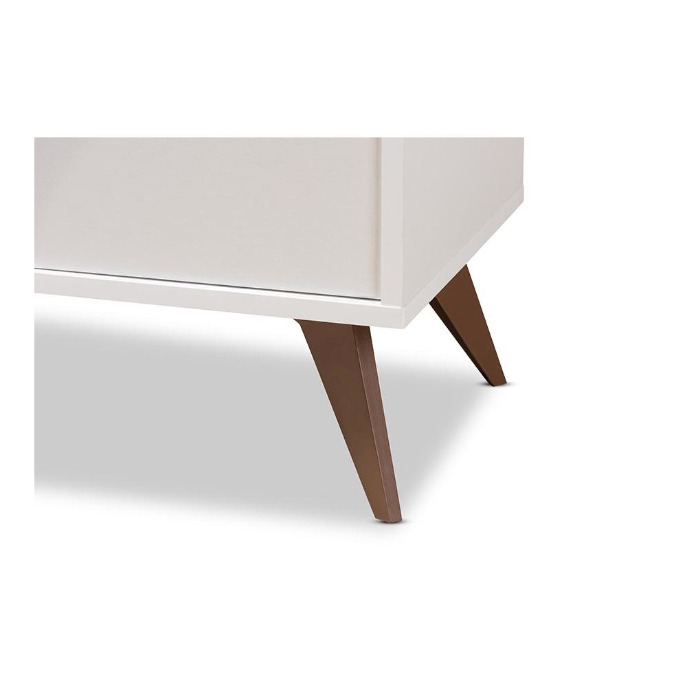 Serafino Mid-Century Modern White and Walnut Finished Wood Wine Cabinet. Picture 6