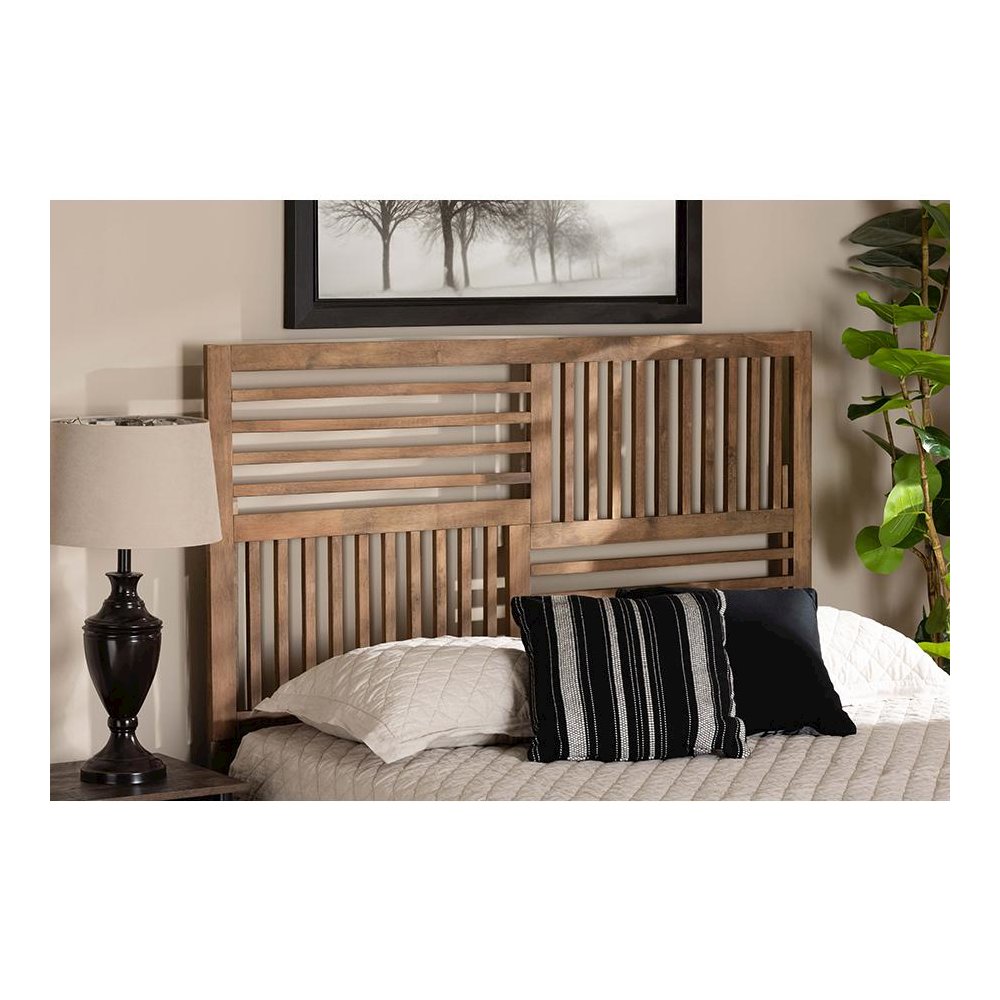Transitional Ash Walnut Finished Wood King Size Headboard. Picture 17