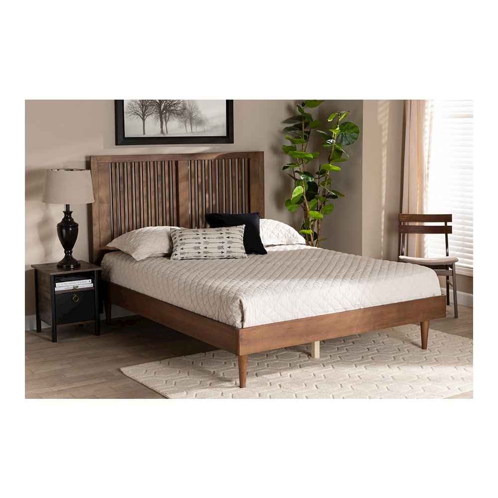 Transitional Ash Walnut Finished Wood King Size Platform Bed. Picture 23