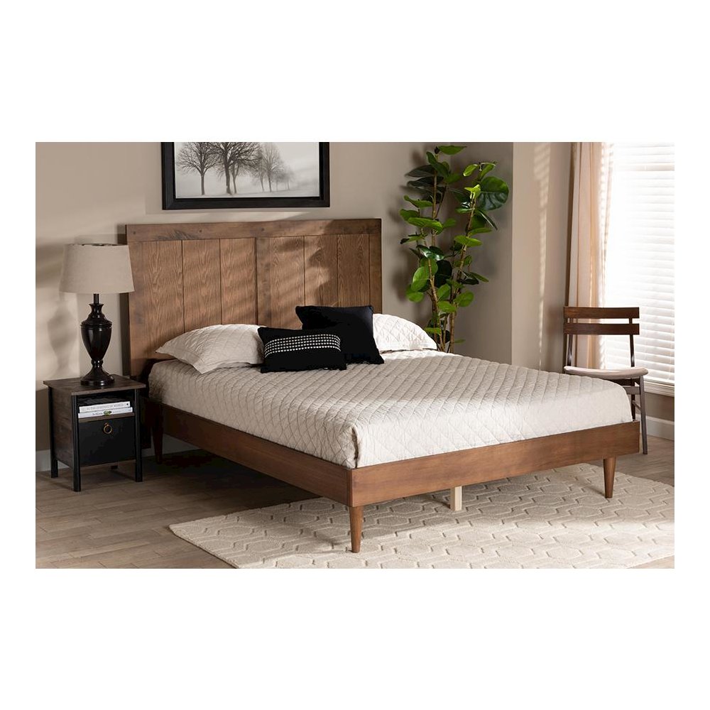 Transitional Ash Walnut Finished Wood King Size Platform Bed. Picture 23