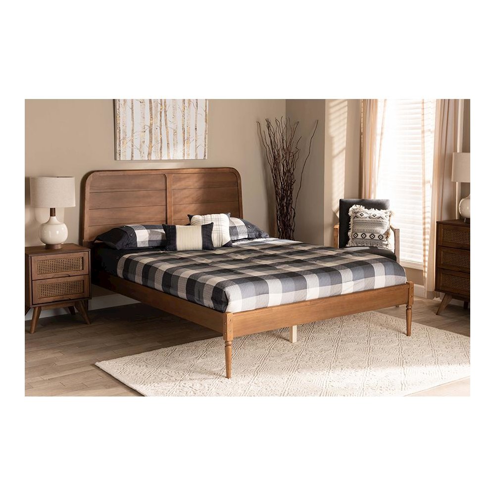 Traditional Walnut Brown Finished Wood King Size Platform Bed. Picture 23