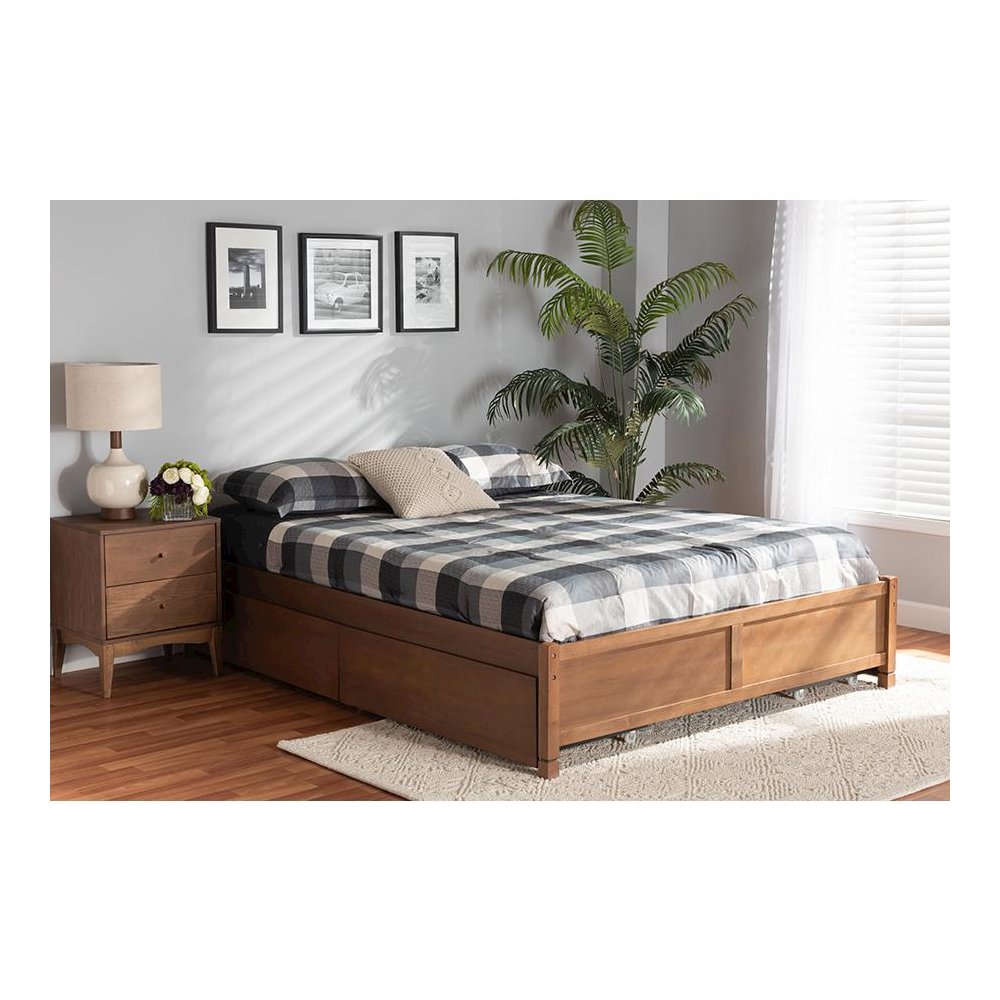 Walnut Brown Finished Wood King Size 4-Drawer Platform Storage Bed Frame. Picture 27