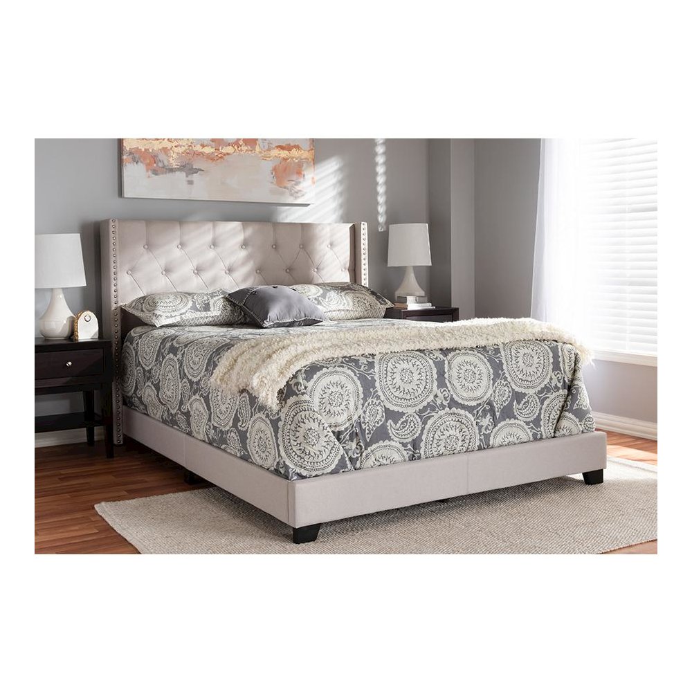 Brady Modern and Contemporary Beige Fabric Upholstered King Size Bed. Picture 21