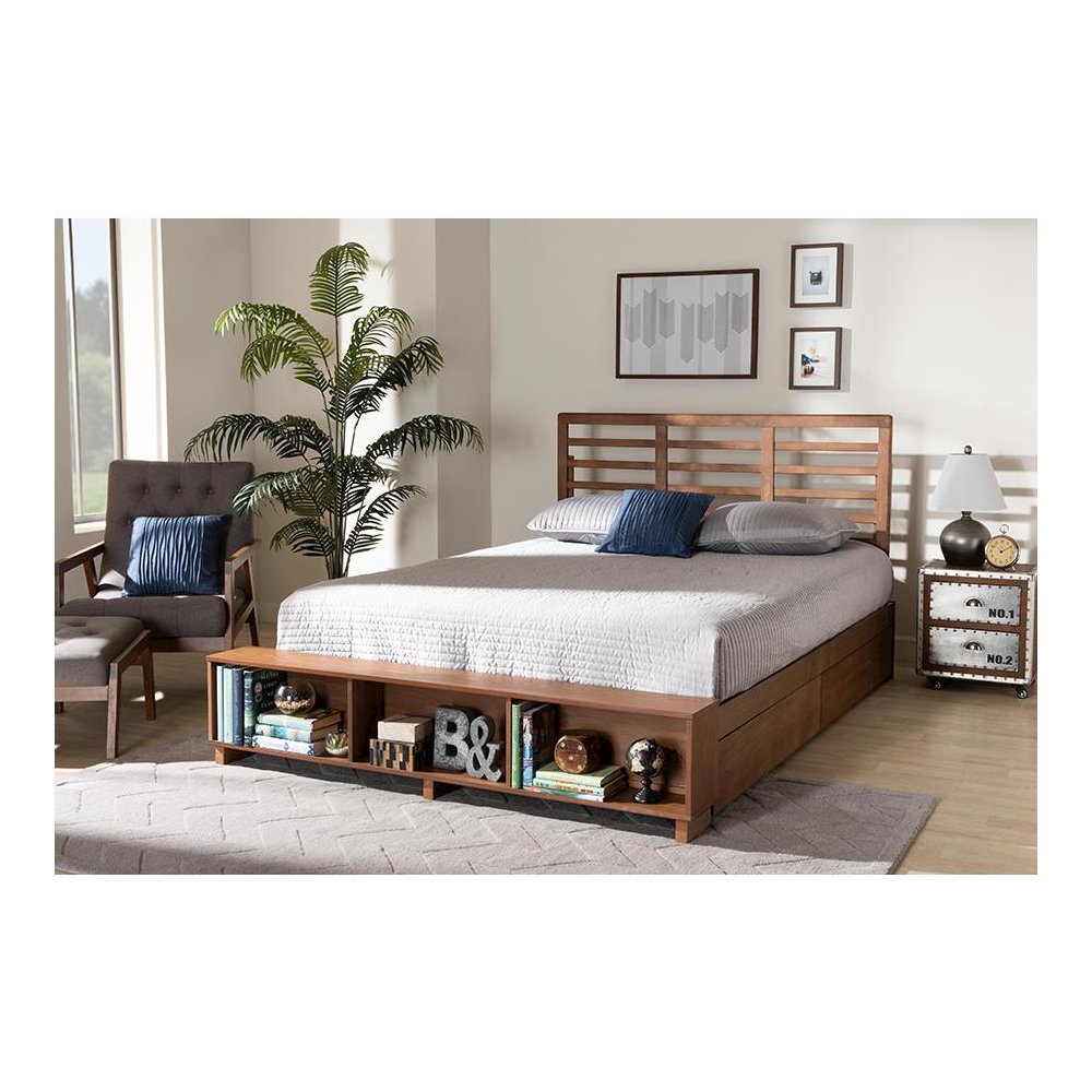 Walnut Brown Finished Wood 4-Drawer King Size Platform Storage Bed. Picture 29