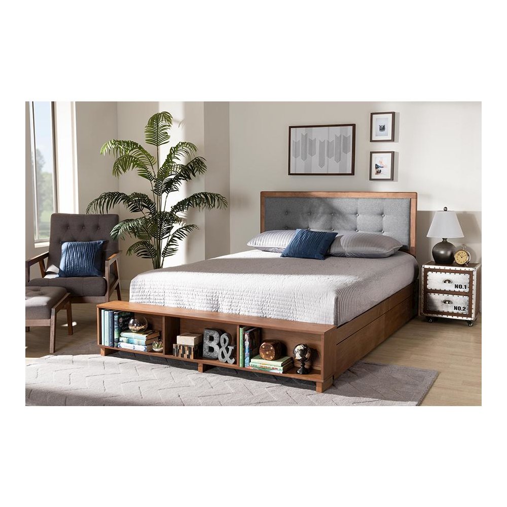Walnut Brown Finished Wood 4-Drawer King Size Platform Storage Bed. Picture 29