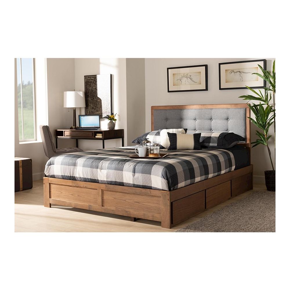 Ash Walnut Brown Finished Wood King Size 3-Drawer Platform Storage Bed. Picture 25
