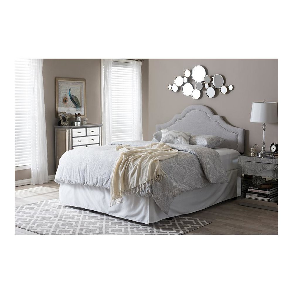 Grayish Beige Fabric Upholstered King Size Headboard. Picture 4
