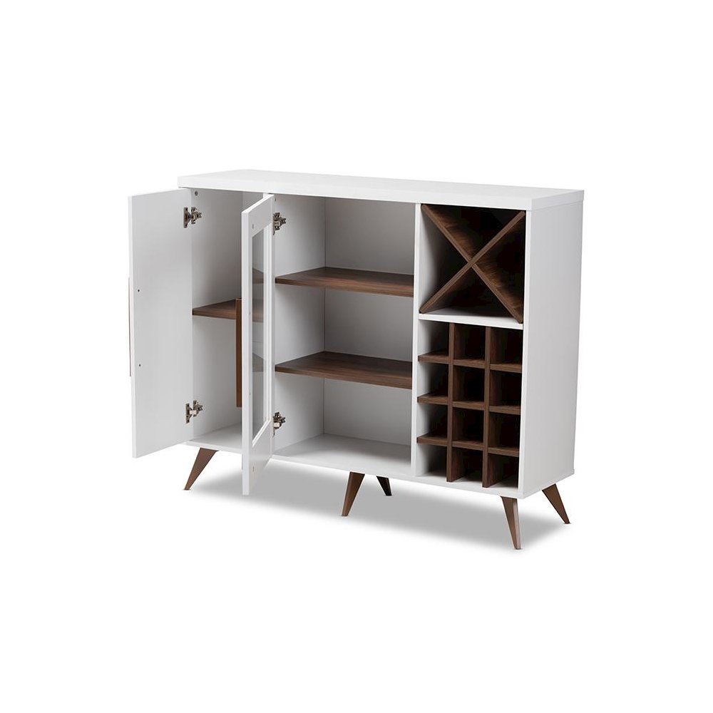 Baxton Studio Pietro Mid-Century Modern White and Brown Finished Wine Cabinet. Picture 2