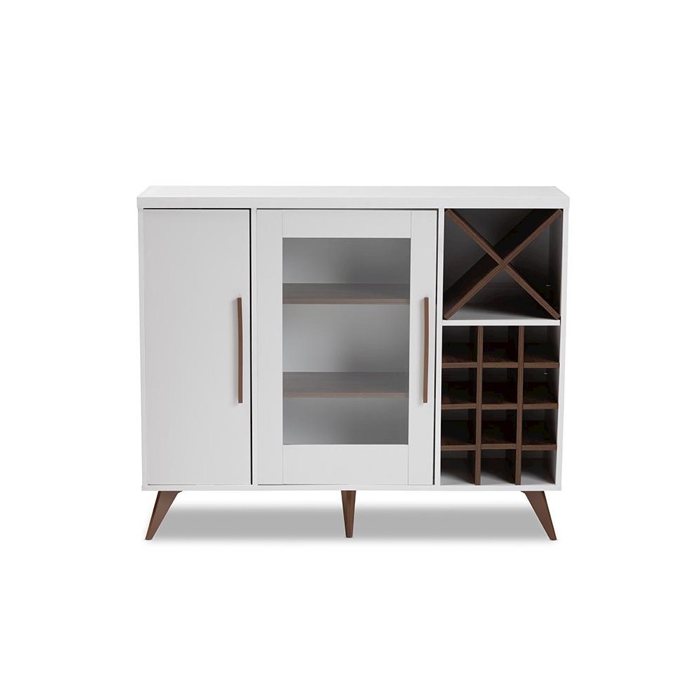 Baxton Studio Pietro Mid-Century Modern White and Brown Finished Wine Cabinet. Picture 3