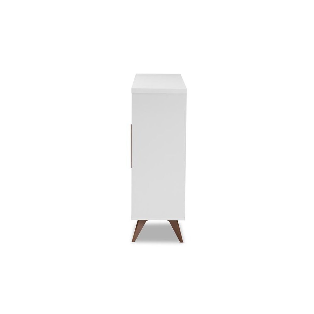 Baxton Studio Pietro Mid-Century Modern White and Brown Finished Wine Cabinet. Picture 4