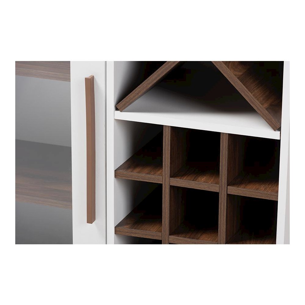 Baxton Studio Pietro Mid-Century Modern White and Brown Finished Wine Cabinet. Picture 5