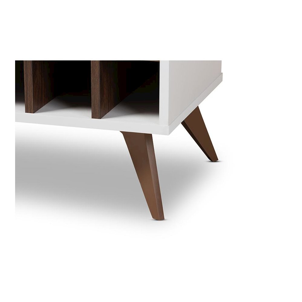 Baxton Studio Pietro Mid-Century Modern White and Brown Finished Wine Cabinet. Picture 6