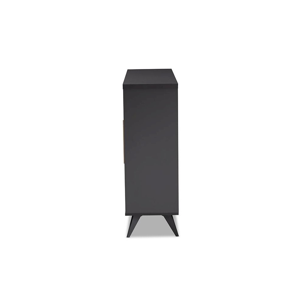 Baxton Studio Pietro Mid-Century Modern Dark Grey and Oak Finished Wine Cabinet. Picture 4