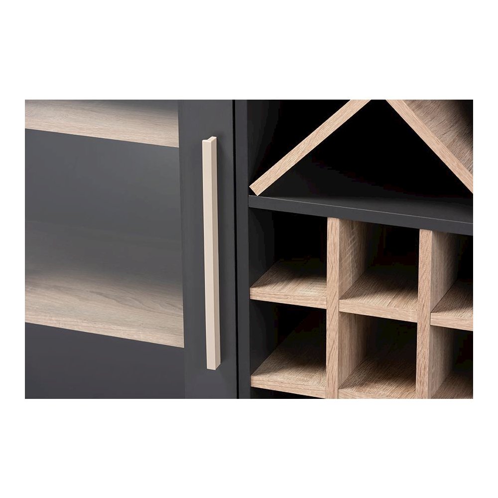Baxton Studio Pietro Mid-Century Modern Dark Grey and Oak Finished Wine Cabinet. Picture 5