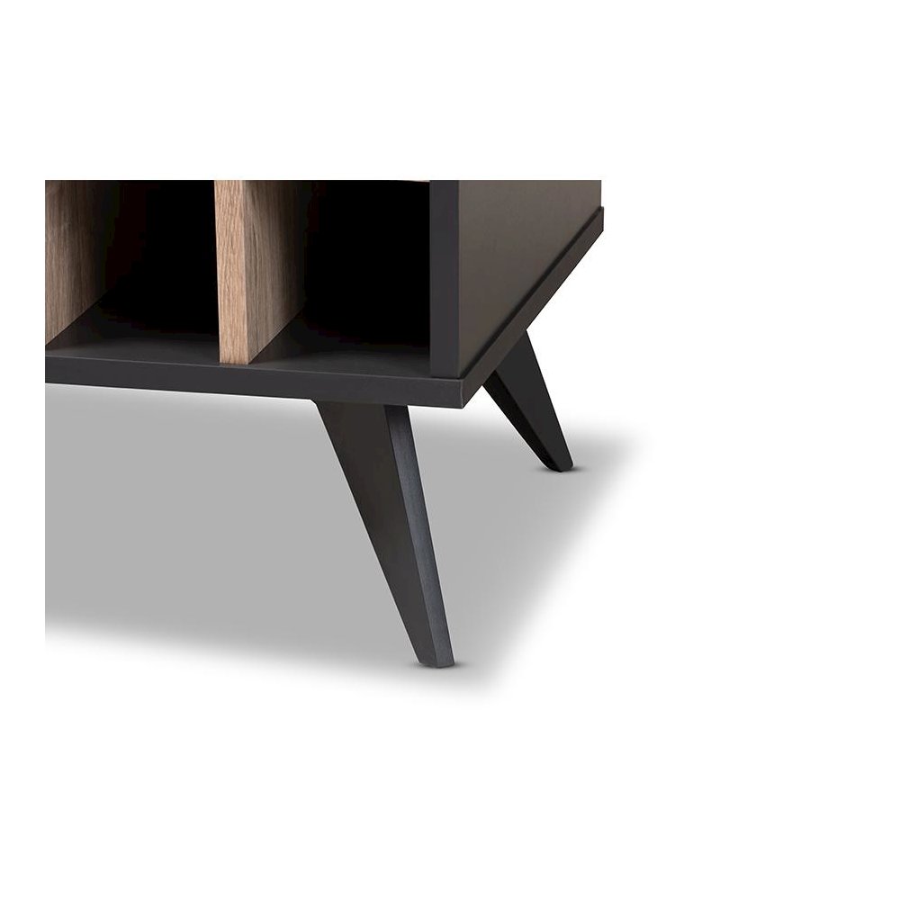 Baxton Studio Pietro Mid-Century Modern Dark Grey and Oak Finished Wine Cabinet. Picture 6
