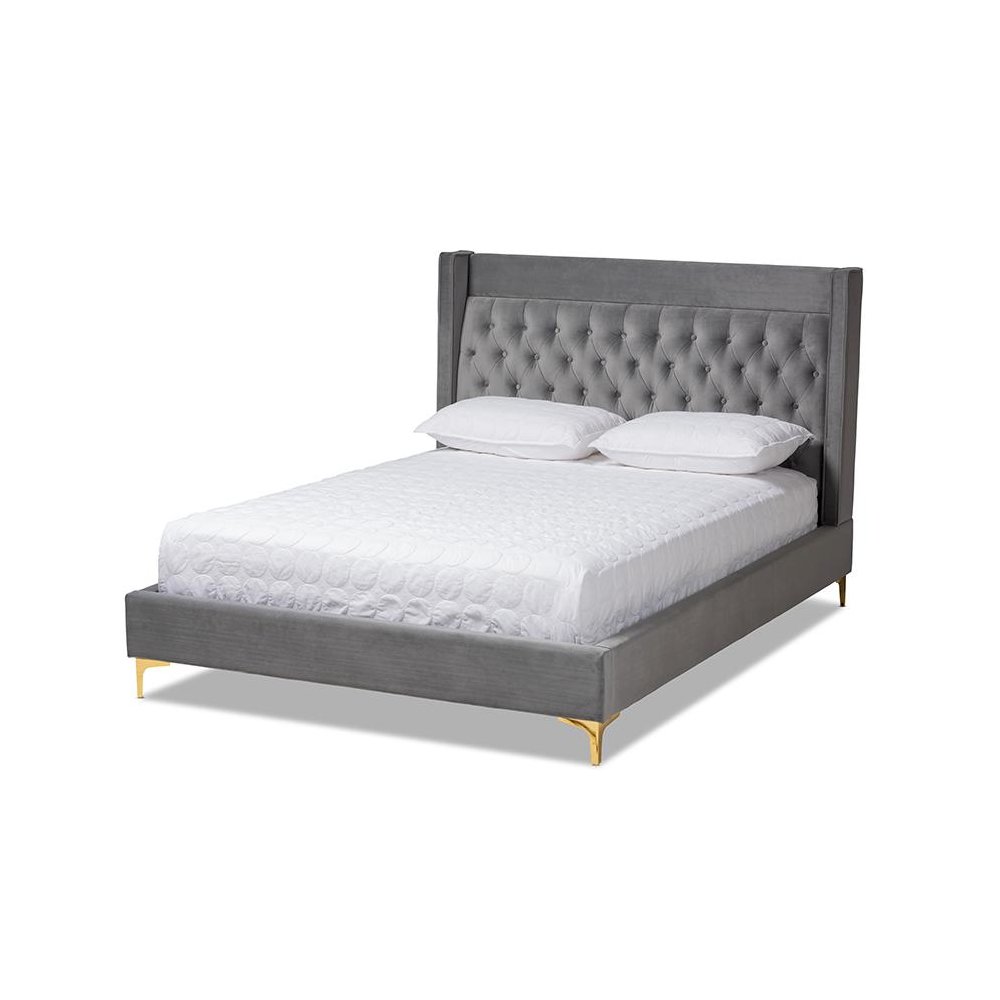 Queen Size Platform Bed with Gold-Finished Legs. Picture 1