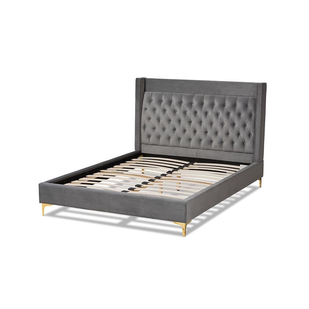 Queen Size Platform Bed with Gold-Finished Legs. Picture 3