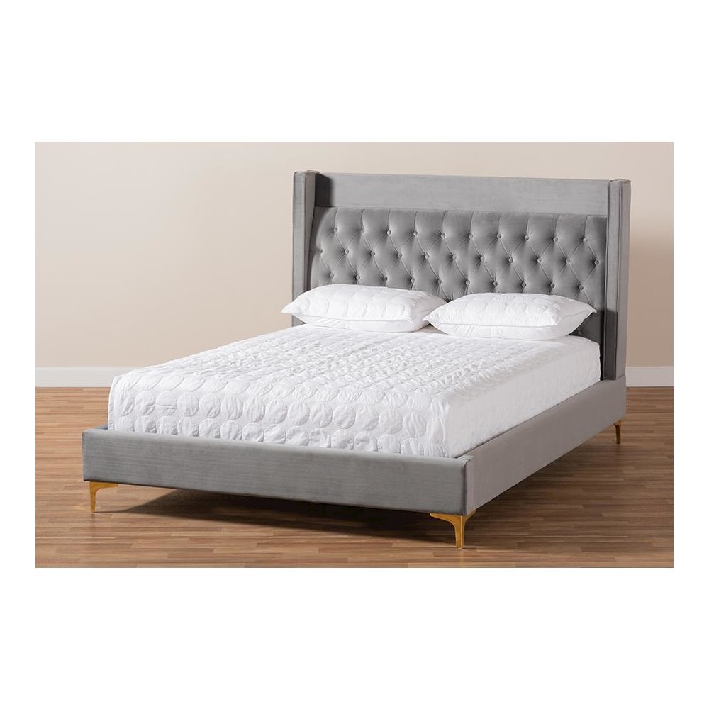 Queen Size Platform Bed with Gold-Finished Legs. Picture 7