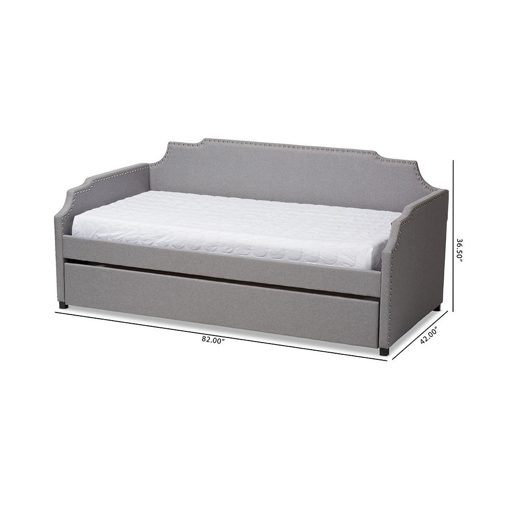 Grey Fabric Upholstered Twin Size Sofa Daybed with Roll Out Trundle Guest Bed. Picture 10