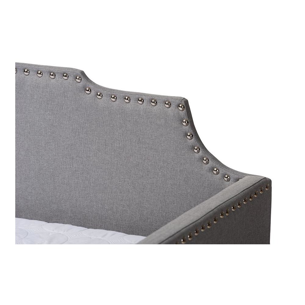 Grey Fabric Upholstered Twin Size Sofa Daybed with Roll Out Trundle Guest Bed. Picture 6
