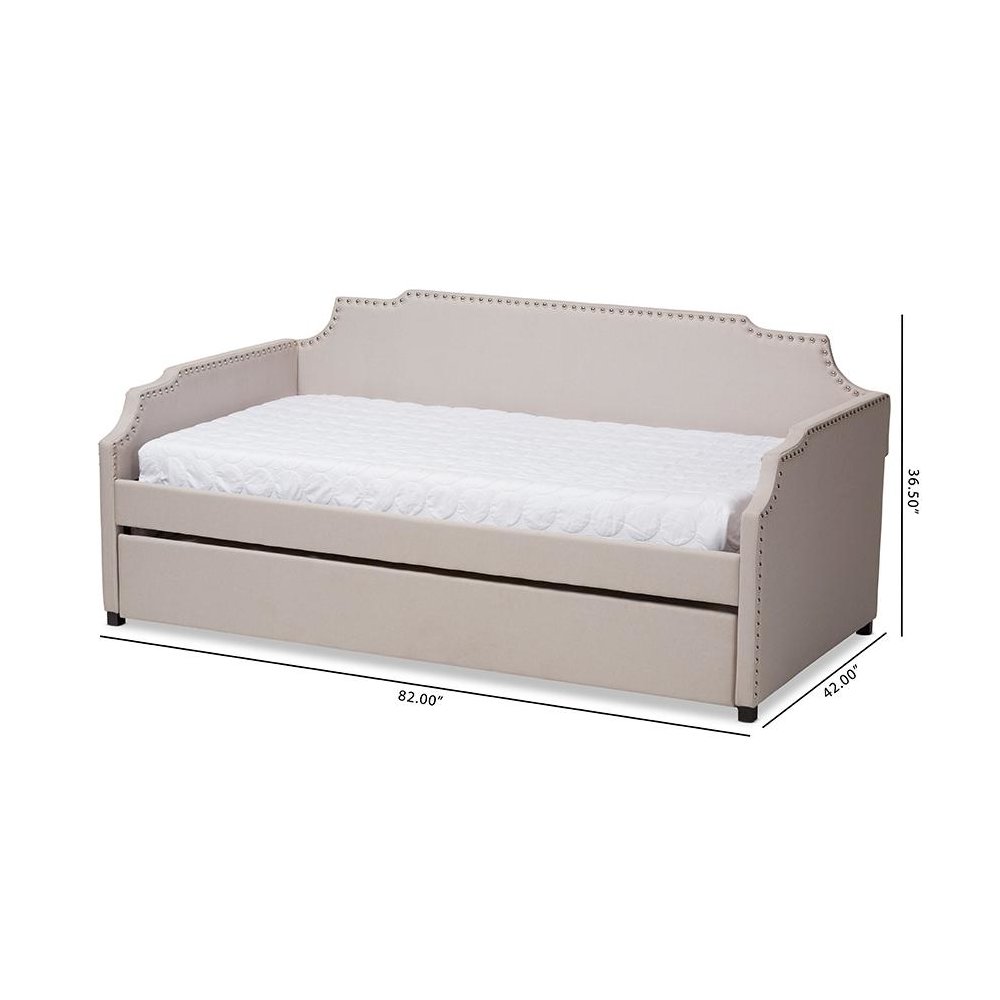 Beige Fabric Upholstered Twin Size Sofa Daybed with Roll Out Trundle Guest Bed. Picture 10