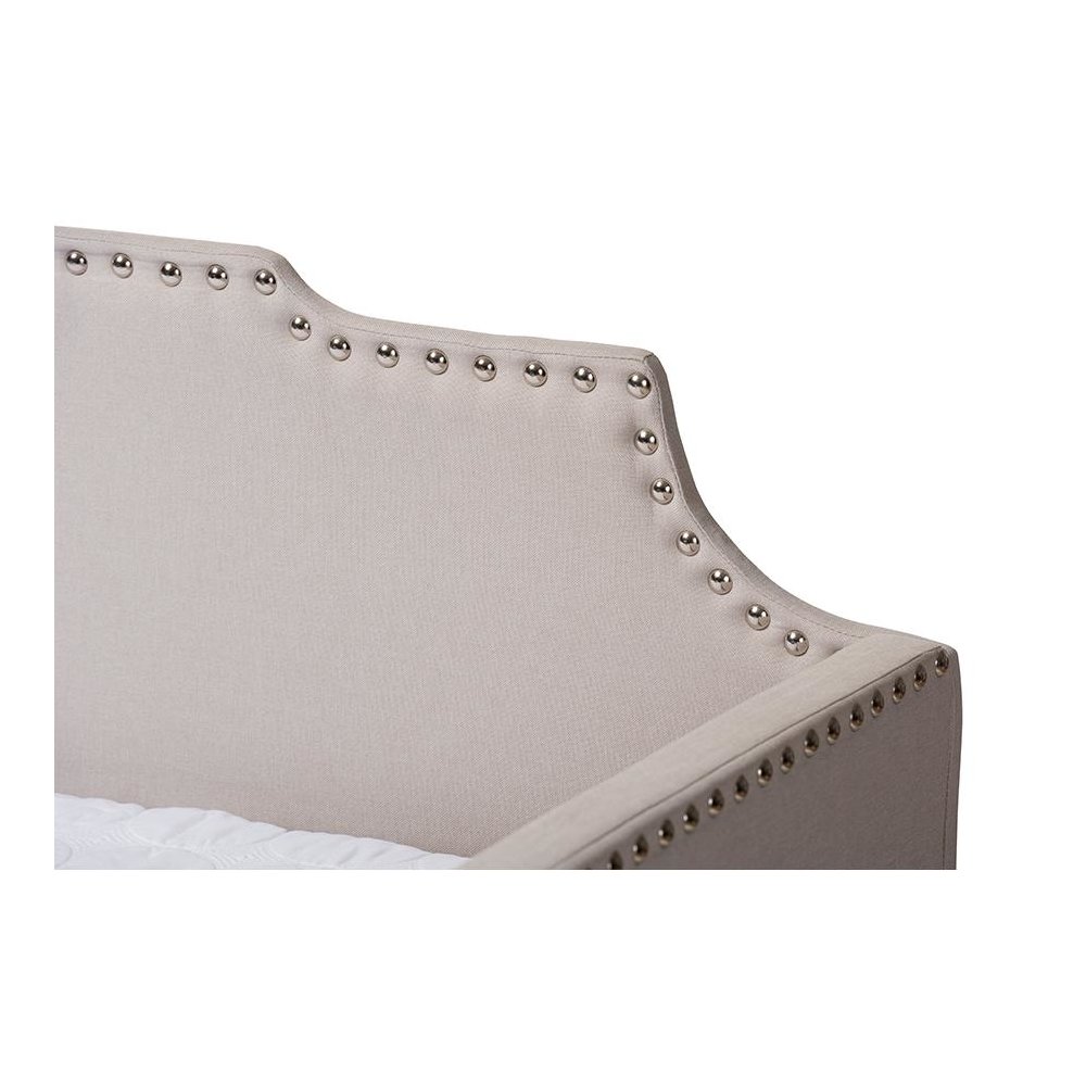 Beige Fabric Upholstered Twin Size Sofa Daybed with Roll Out Trundle Guest Bed. Picture 6