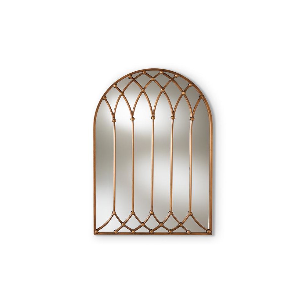 Freja Vintage Farmhouse Antique Bronze Finished Arched Window Accent Wall Mirror. Picture 3