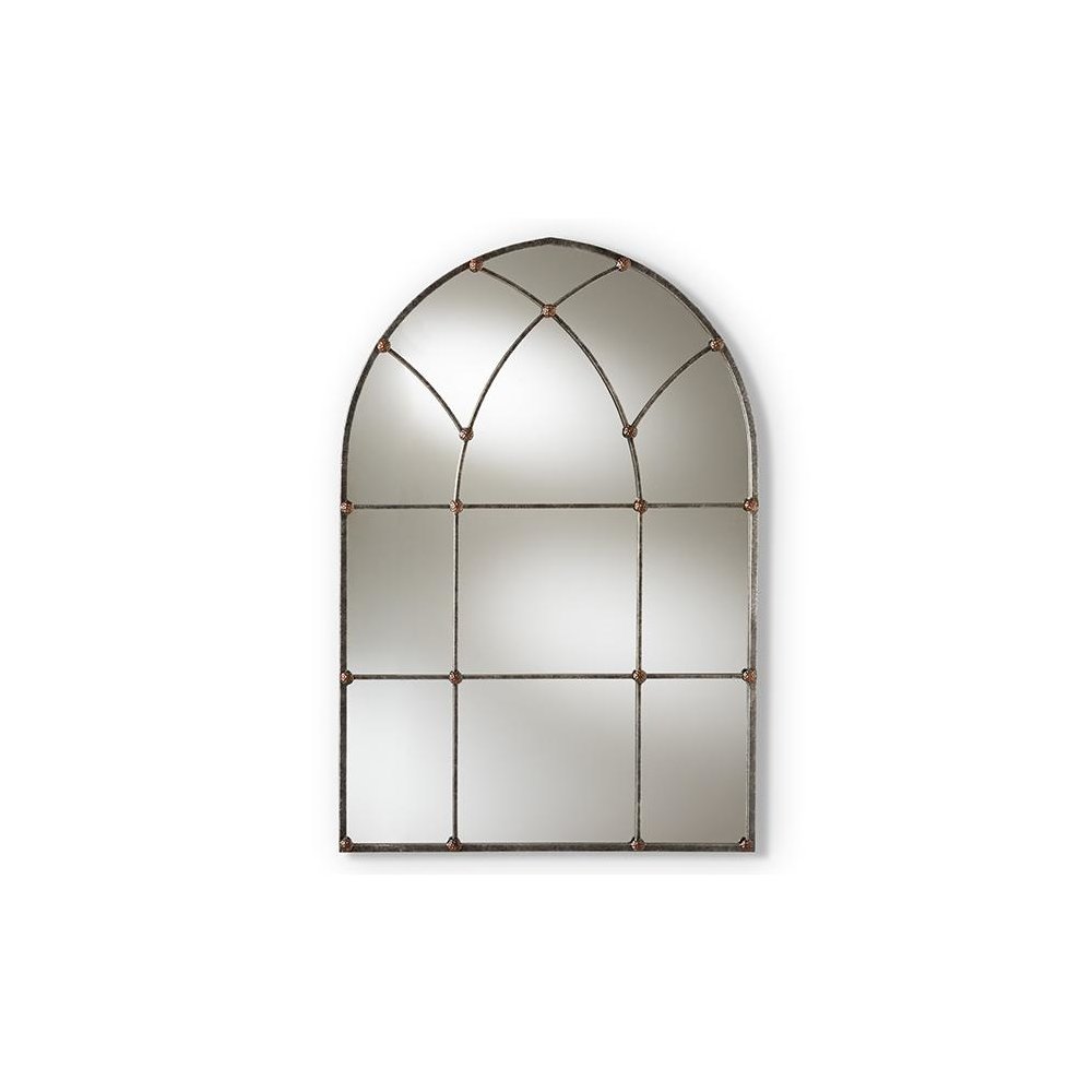 Tova Vintage Farmhouse Antique Silver Finished Arched Window Accent Wall Mirror. Picture 3