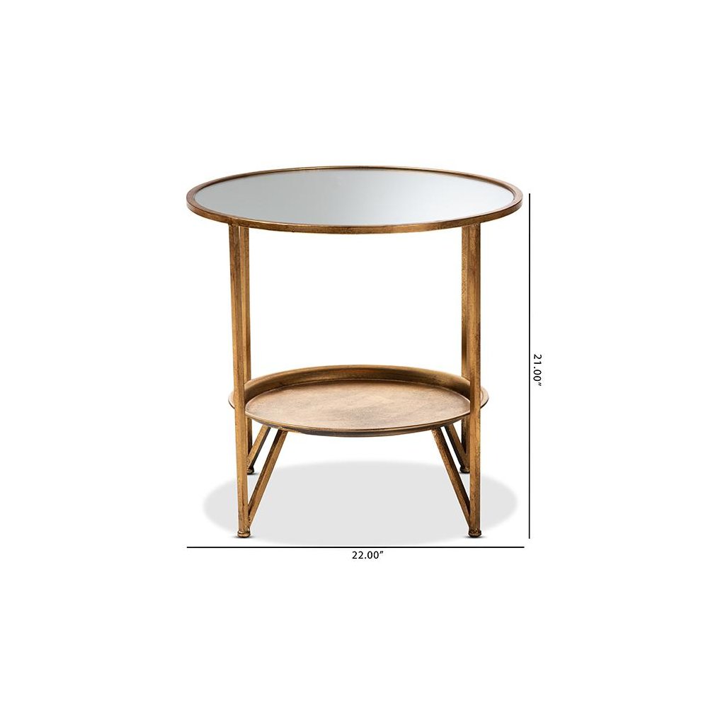 Antique Gold Finished Metal and Mirrored Glass Accent Table with Tray Shelf. Picture 6
