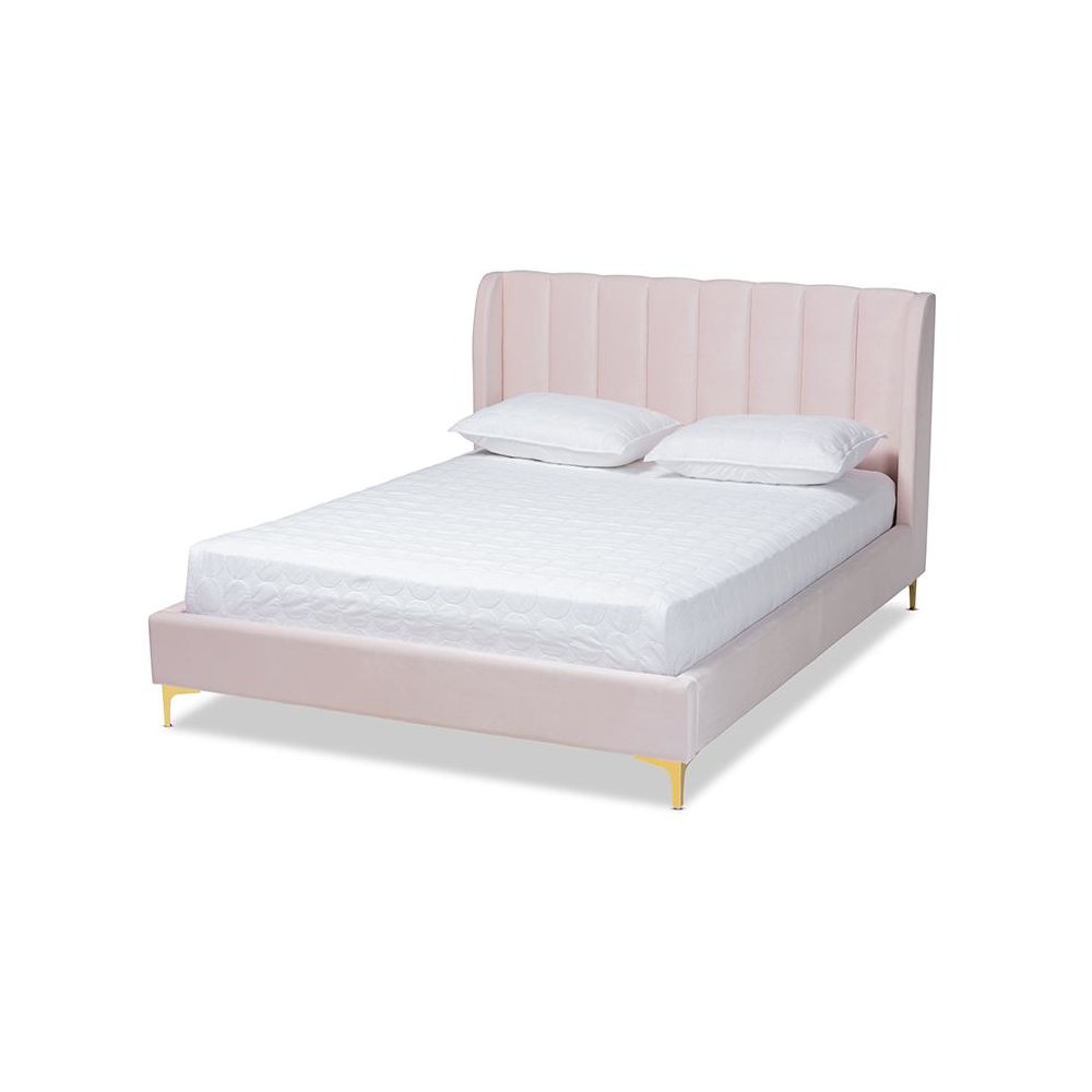 Queen Size Platform Bed with Gold-Tone Legs. Picture 1