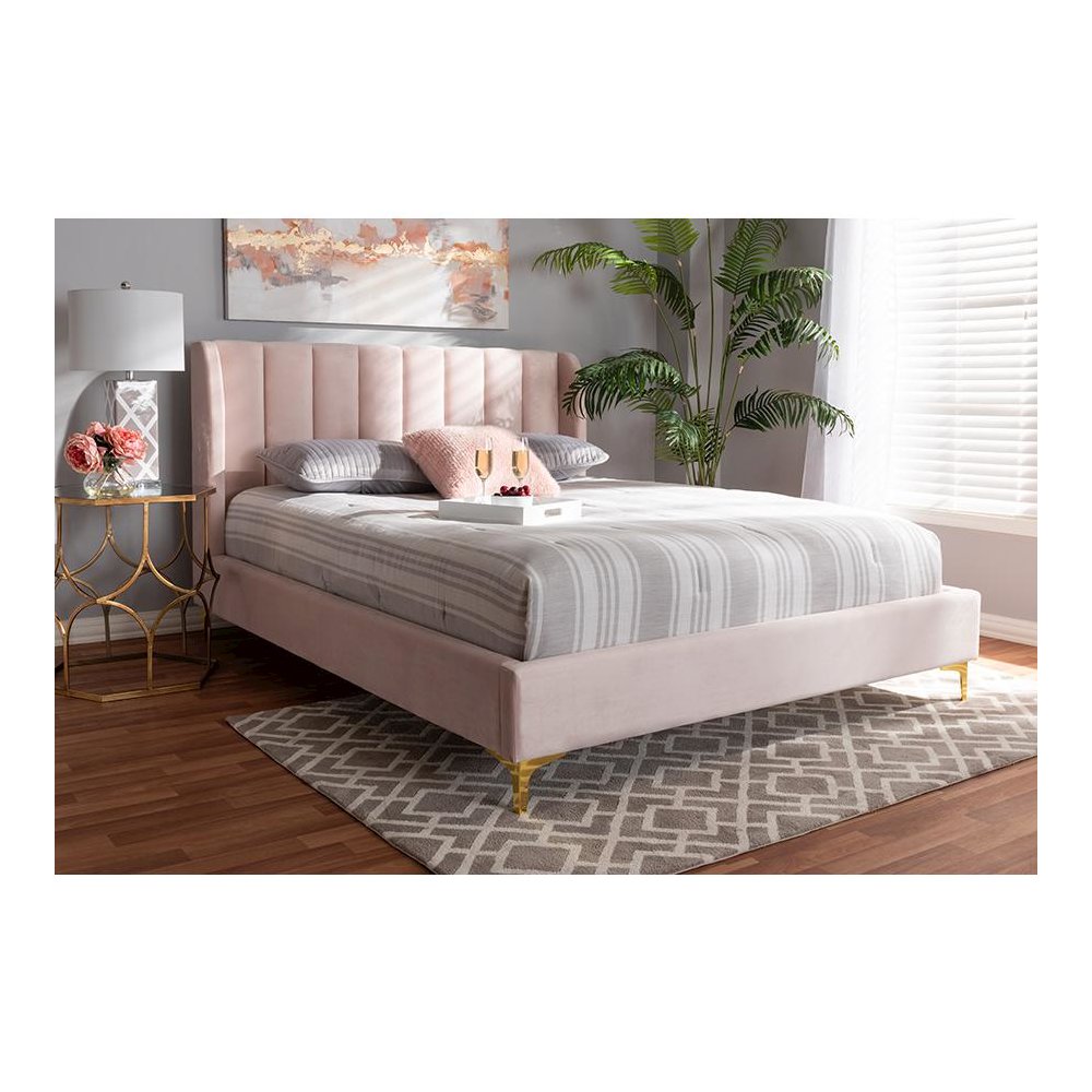 Queen Size Platform Bed with Gold-Tone Legs. Picture 6