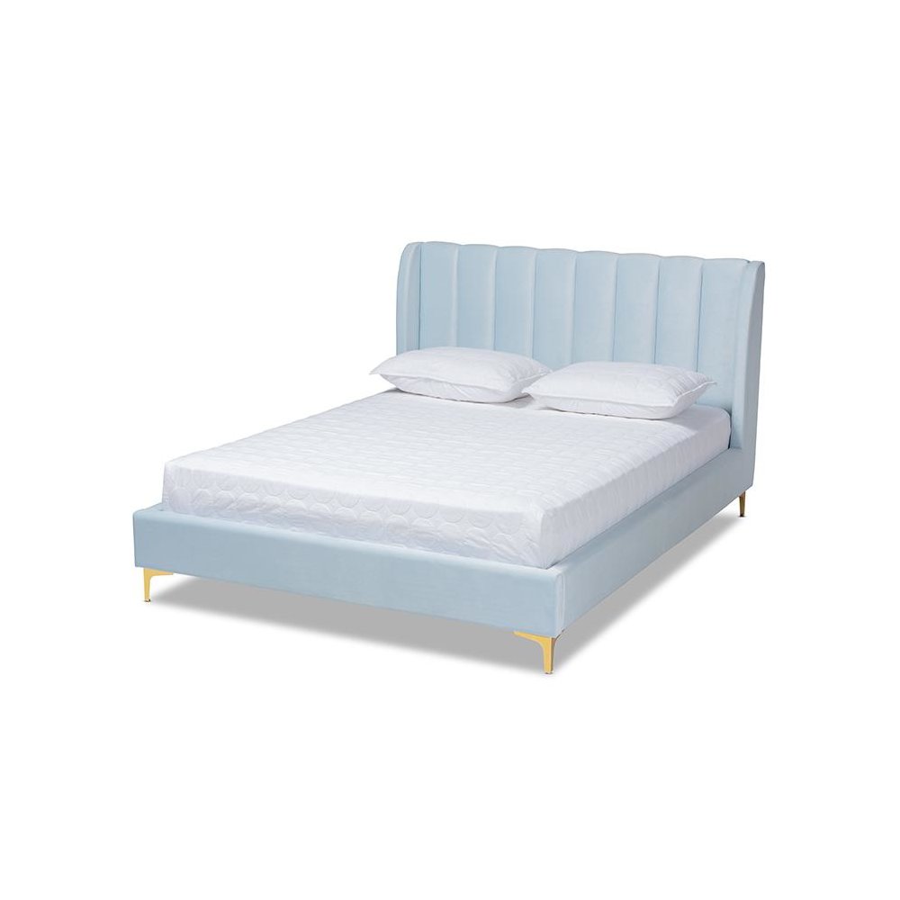 Queen Size Platform Bed with Gold-Tone Legs. Picture 1