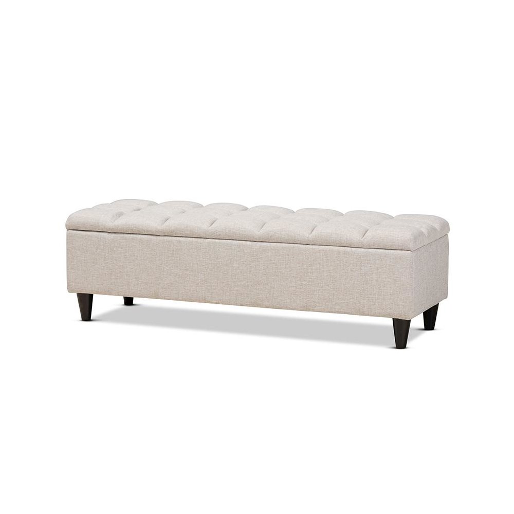 Light Blue Fabric Upholstered Dark Brown Finished Wood Storage Bench Ottoman. Picture 1