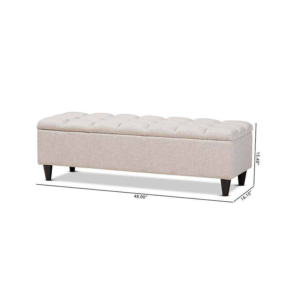 Light Blue Fabric Upholstered Dark Brown Finished Wood Storage Bench Ottoman. Picture 10