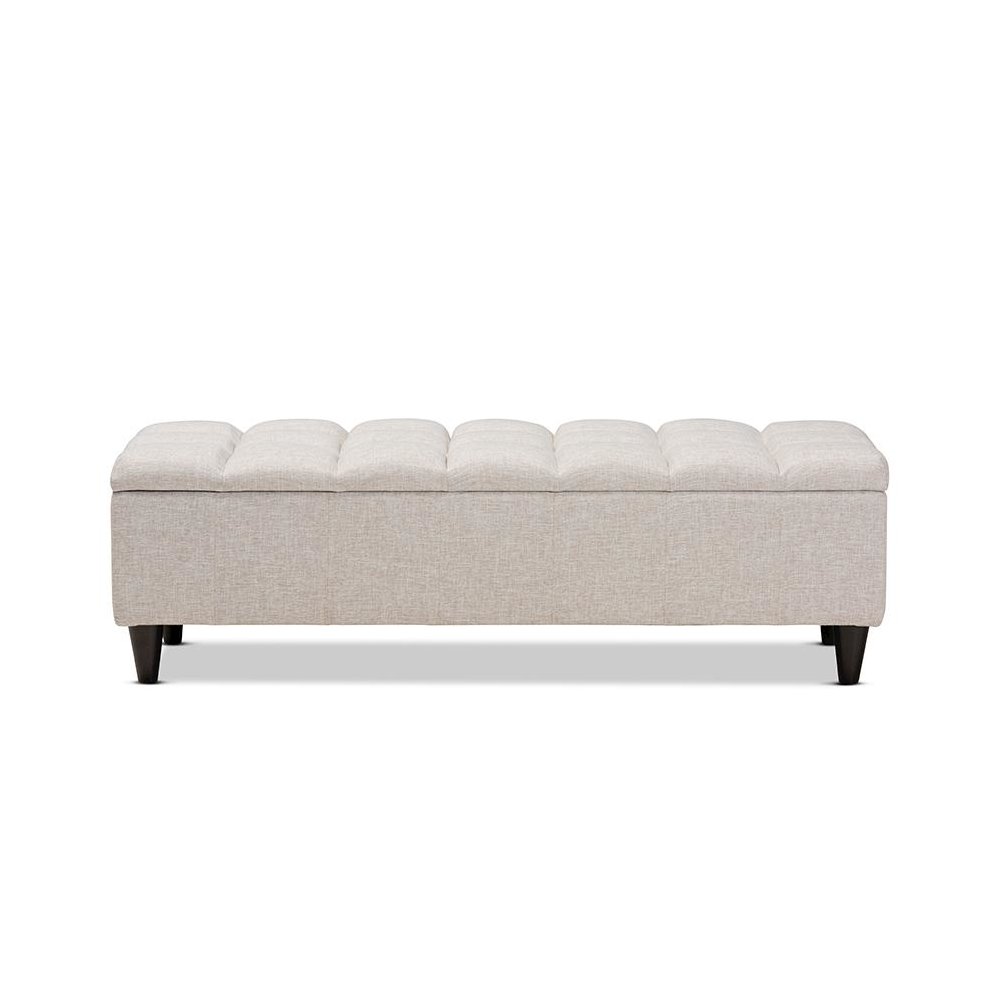 Light Blue Fabric Upholstered Dark Brown Finished Wood Storage Bench Ottoman. Picture 3