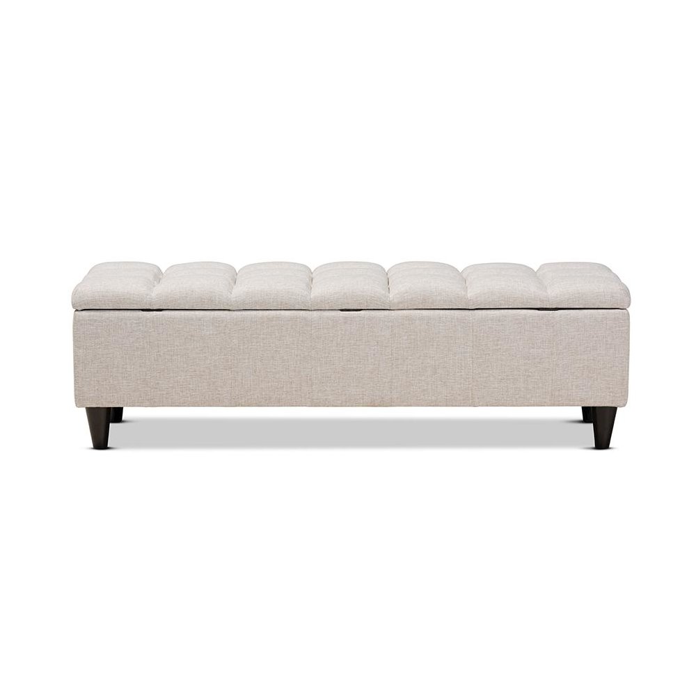 Light Blue Fabric Upholstered Dark Brown Finished Wood Storage Bench Ottoman. Picture 5