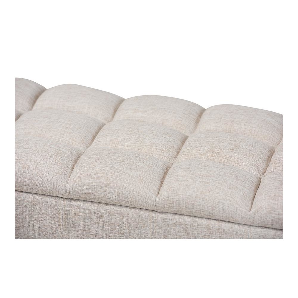 Light Blue Fabric Upholstered Dark Brown Finished Wood Storage Bench Ottoman. Picture 6