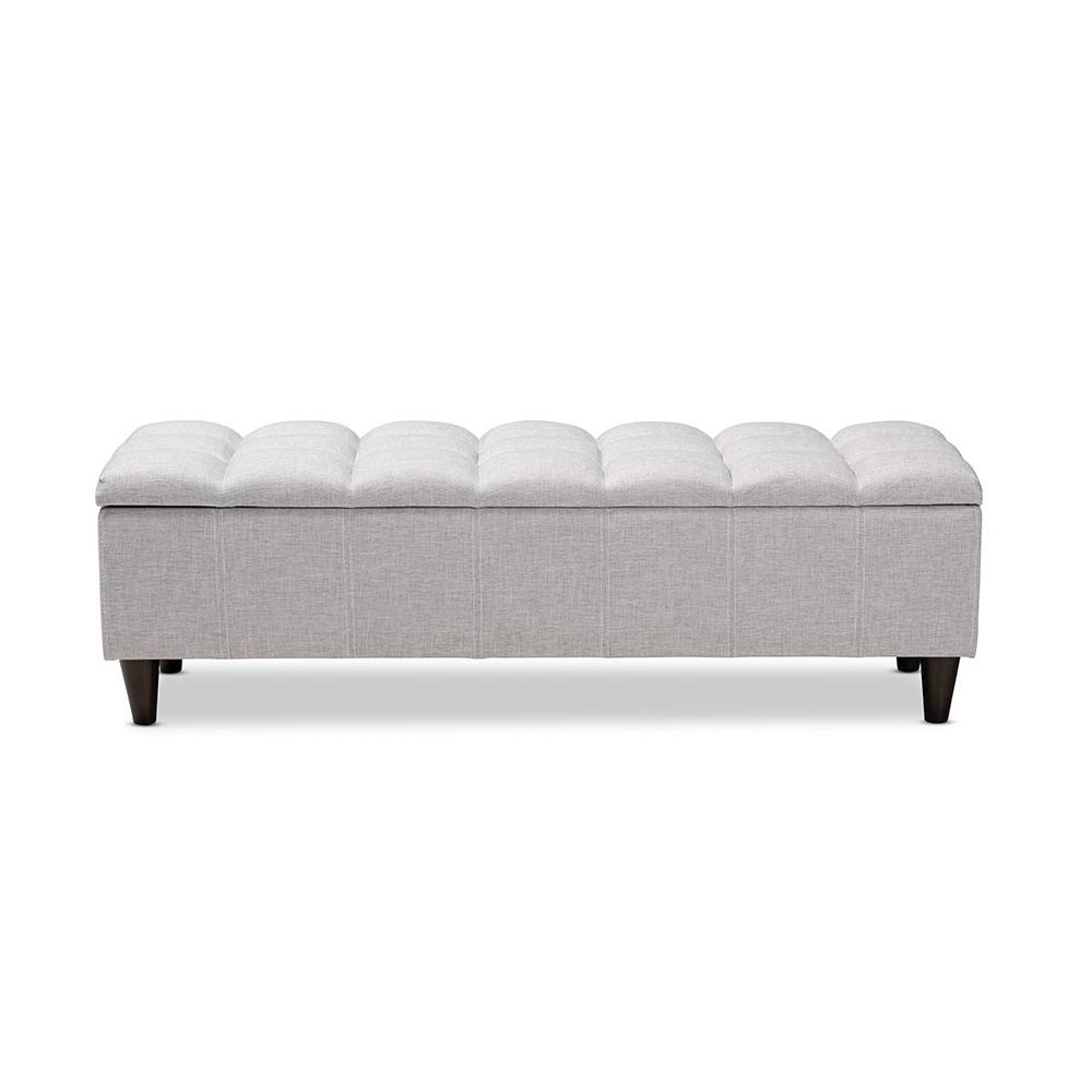 Grayish Beige Fabric Upholstered Dark Brown Finished Wood Storage Bench Ottoman. Picture 3