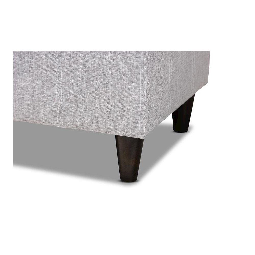 Grayish Beige Fabric Upholstered Dark Brown Finished Wood Storage Bench Ottoman. Picture 7