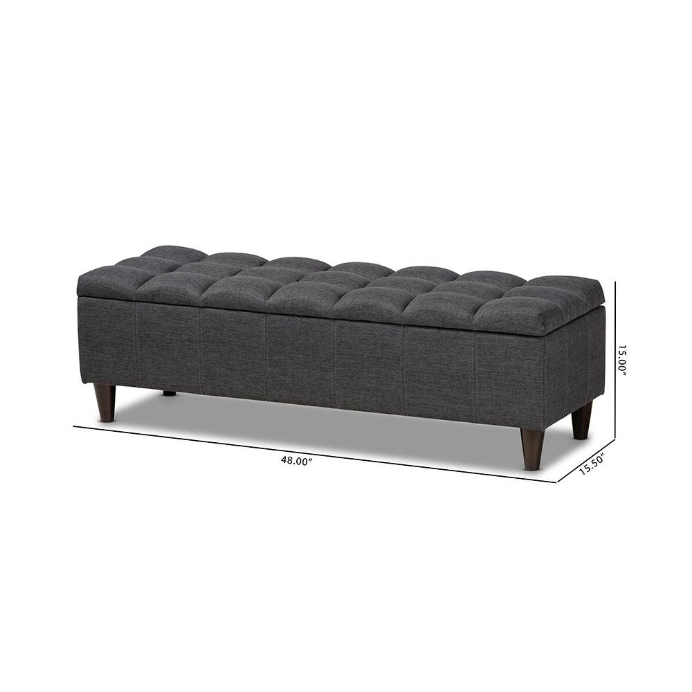 Charcoal Fabric Upholstered Dark Brown Finished Wood Storage Bench Ottoman. Picture 11
