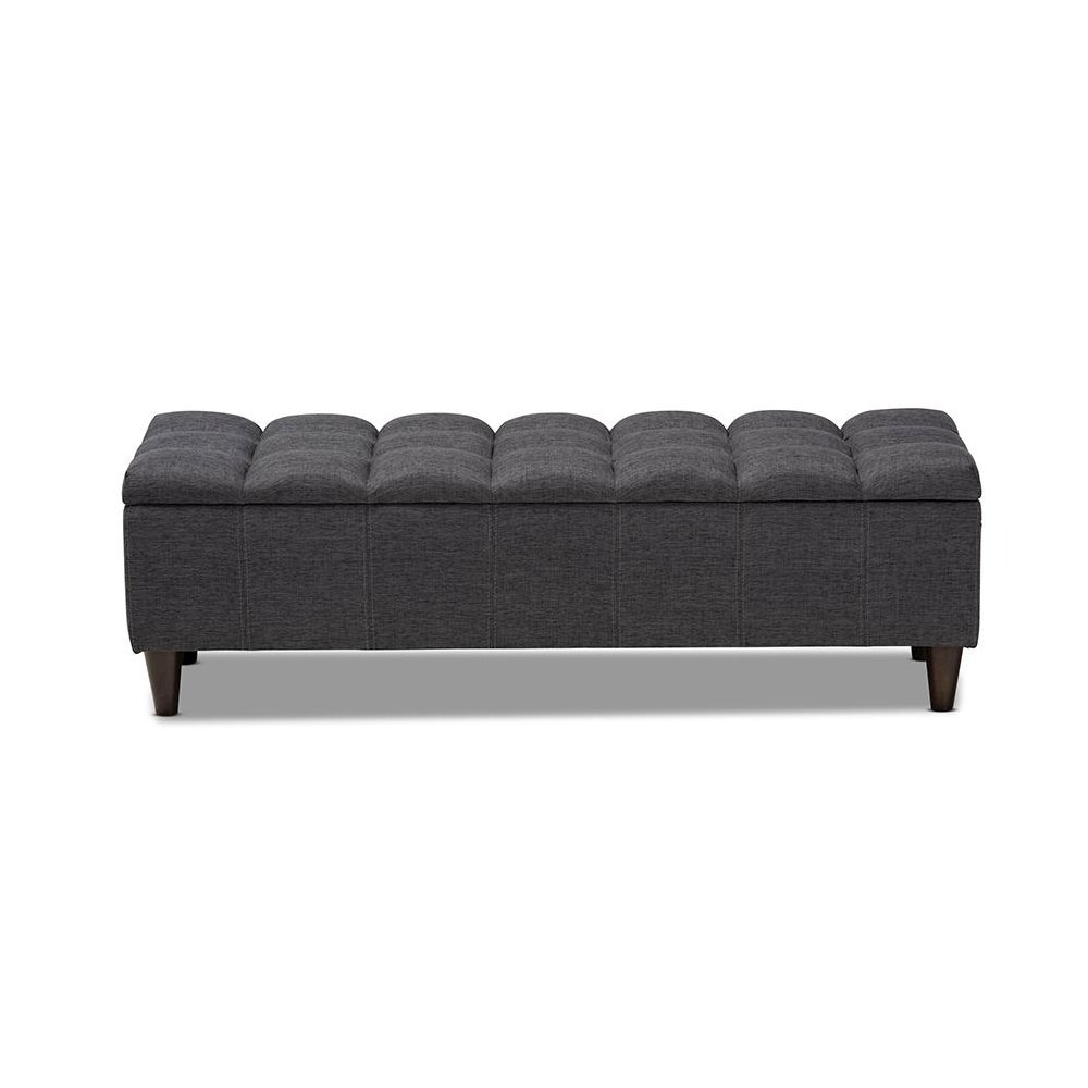 Charcoal Fabric Upholstered Dark Brown Finished Wood Storage Bench Ottoman. Picture 3
